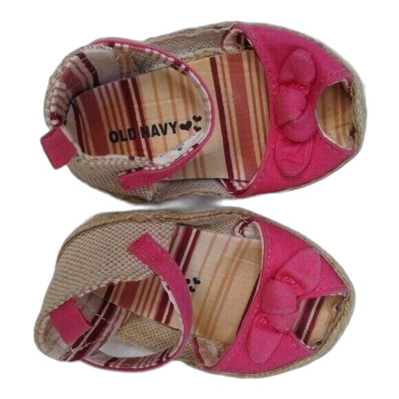 Old Navy Peep Toe Soft Sole Espadrilles Sz3 Baby SoftBack HotPink Bows Jute Sole - Picture 5 of 11